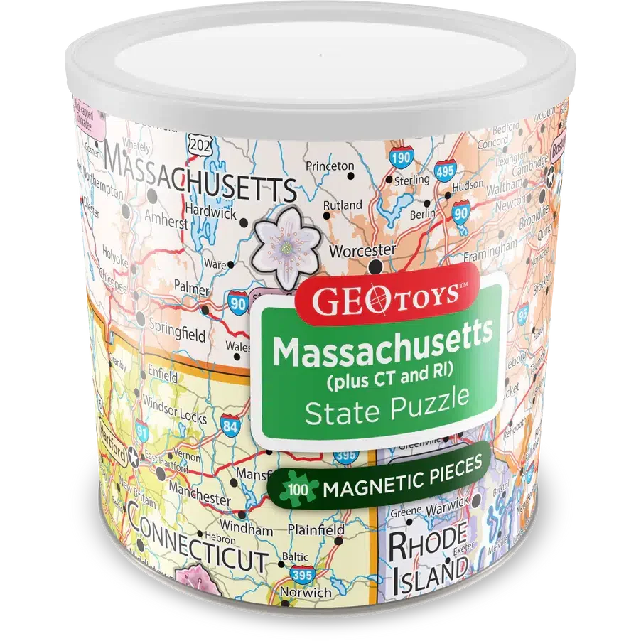 Massachusetts (+ CT & RI) State 100 Piece Magnetic Jigsaw Puzzle Geotoys (ONLINE ORDER ONLY)