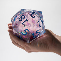 Massive Pastel Pink Baby Blue Glitter Liquid Core 95MM Chonk Handmade Resin Dice And Box (ONLINE ORDER ONLY)
