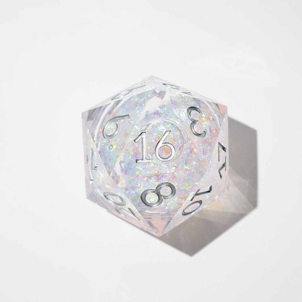 Massive Silver And Foil Liquid Core 95MM Chonk Handmade Resin Dice And Box (ONLINE ORDER ONLY)