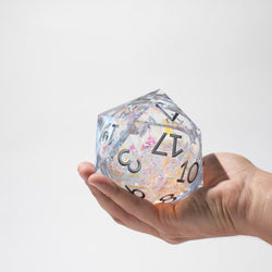 Massive Silver And Foil Liquid Core 95MM Chonk Handmade Resin Dice And Box (ONLINE ORDER ONLY)