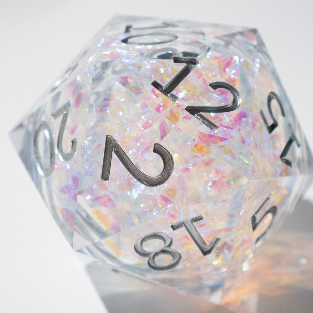 Massive Silver And Foil Liquid Core 95MM Chonk Handmade Resin Dice And Box (ONLINE ORDER ONLY)