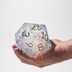 Massive Silver And Foil Liquid Core 95MM Chonk Handmade Resin Dice And Box (ONLINE ORDER ONLY)