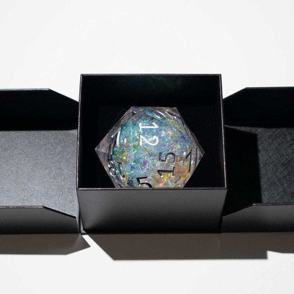 Massive Silver And Foil Liquid Core 95MM Chonk Handmade Resin Dice And Box (ONLINE ORDER ONLY)