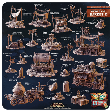 3D Printed Cast n Play Medieval Market 2 Terrain Set 28mm 32mm D&D (Online Only)