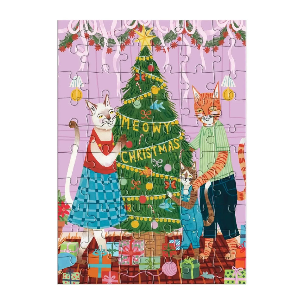 Meowy Christmas Greeting Card 60 Piece Jigsaw Puzzle Galison