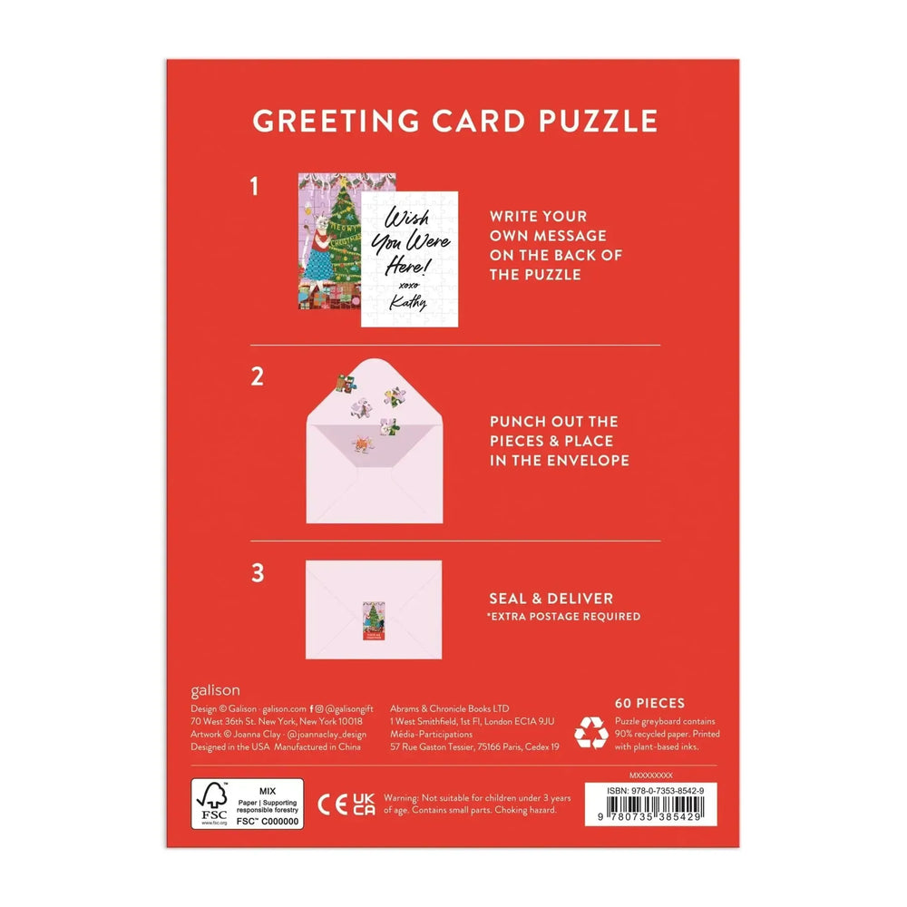 Meowy Christmas Greeting Card 60 Piece Jigsaw Puzzle Galison