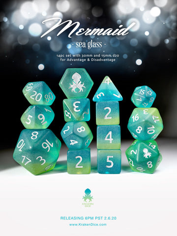 Kraken Dice Sea Glass 14 pc Dice Set (ONLINE ORDER ONLY)