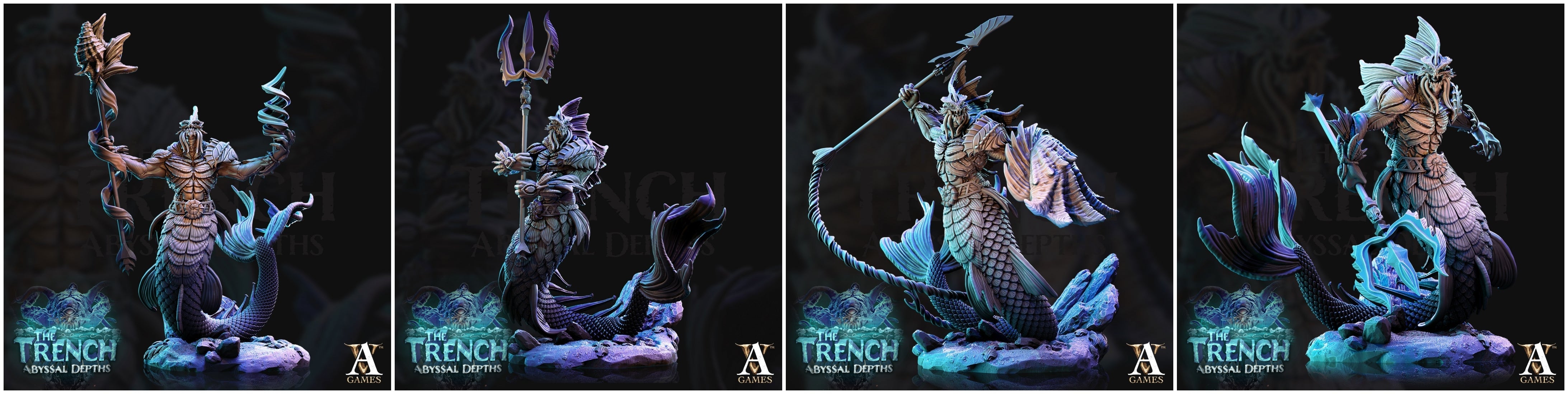 3D Printed Archvillain Games Merrows The Trench Abyssal Depths 28 32mm D&D (Online Only)