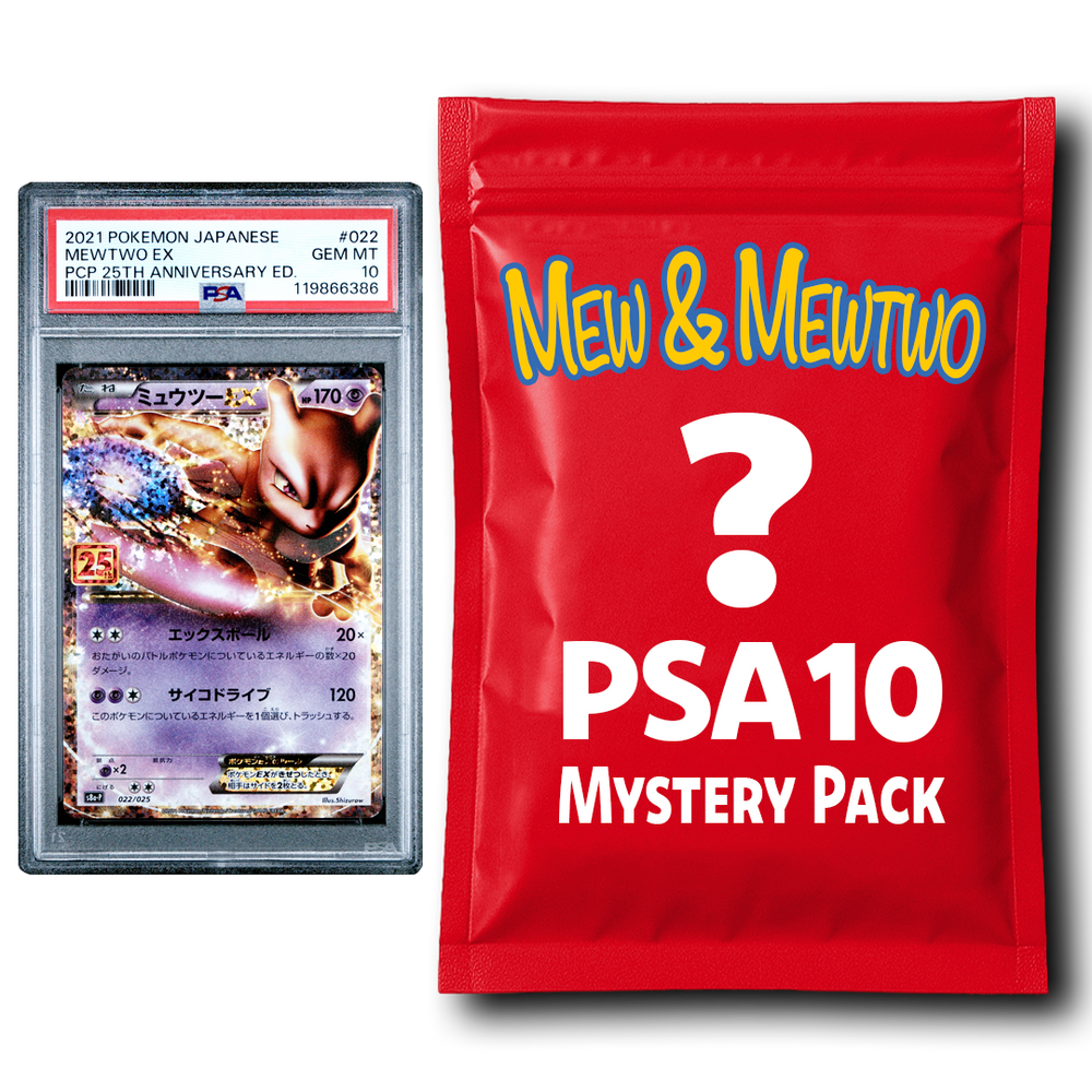 Mew or Mewtwo PSA 10 Graded PKM Card Mystery Pack Trading Card Game