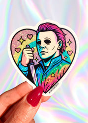 Rainbow Horror Heart Sticker – Pastel Slasher Holographic Vinyl Sticker (ONLINE ORDER ONLY)
