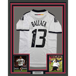 Framed Autographed/Signed Michael Ballack 35x39 Germany White Soccer World Cup Jersey Beckett BAS COA