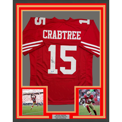 Framed Autographed/Signed Michael Crabtree 35x39 San Francisco Red Football Jersey Beckett BAS COA