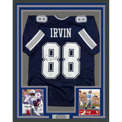 Framed Autographed/Signed Michael Irvin 35x39 Dallas Blue Football Jersey JSA COA (ONLINE ORDER ONLY)