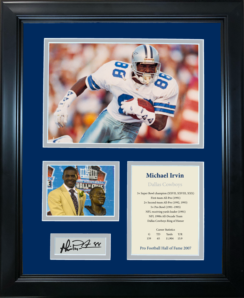 Framed Michael Irvin Hall of Fame Facsimile Laser Engraved Signature Auto Dallas Cowboys 11"x14" Photo Sig Collage (ONLINE ORDER ONLY)