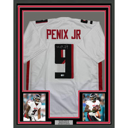 Framed Autographed/Signed Michael Penix Jr. 35x39 Atlanta White Football Jersey Beckett BAS COA