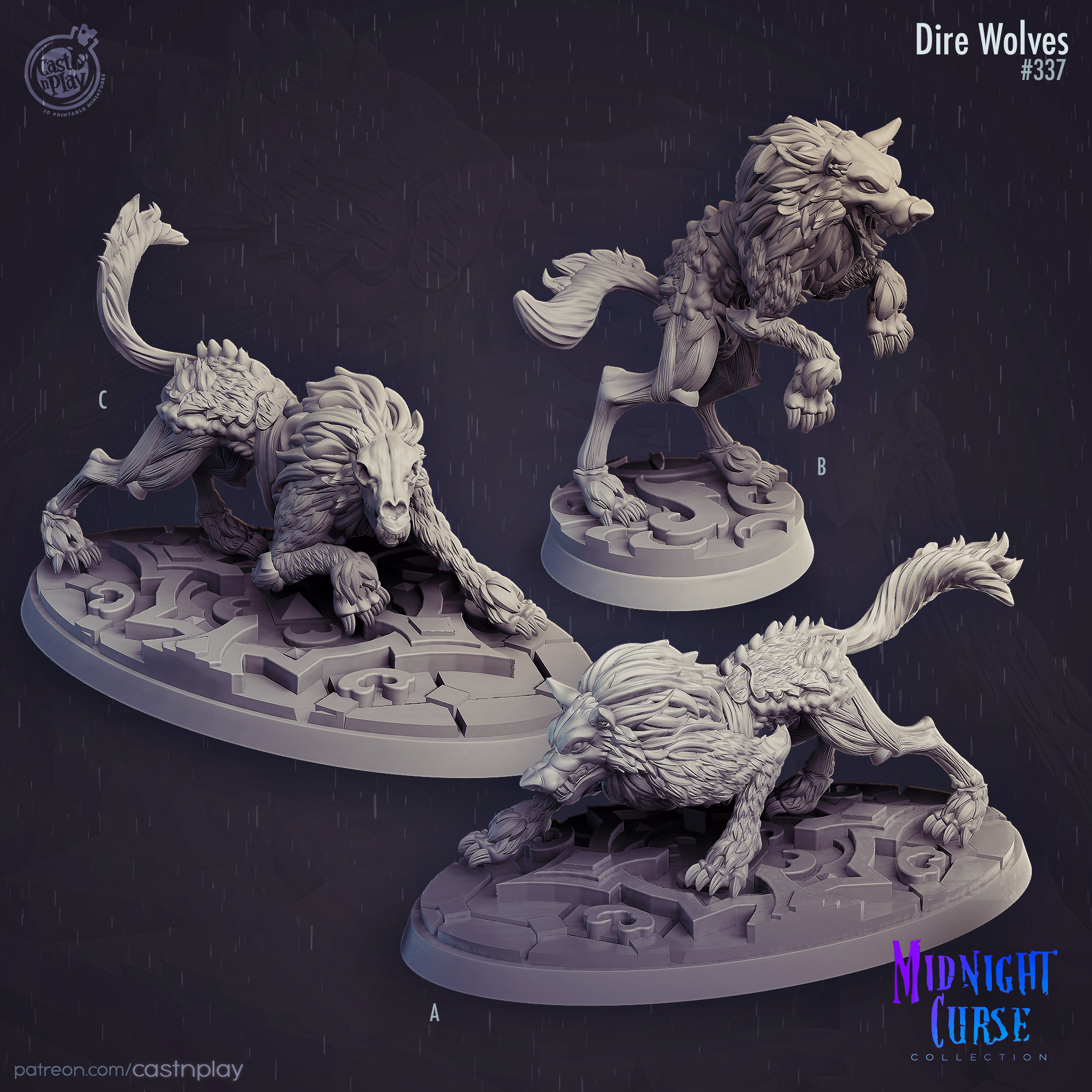 3D Printed Cast n Play Midnight Curse - Dire Wolf 28mm 32mm D&D (Online Only)