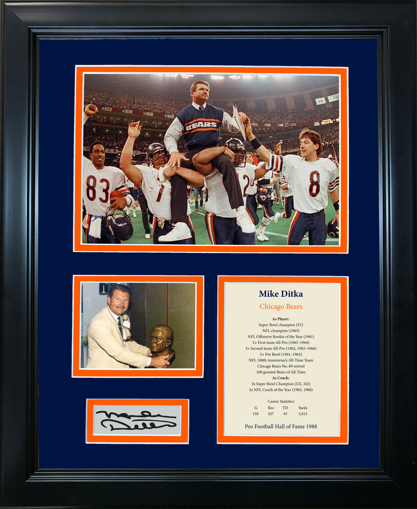 Framed Mike Ditka Hall of Fame Facsimile Laser Engraved Signature Auto Chicago Bears 11"x14" Football Photo Sig Collage (ONLINE ORDER ONLY)