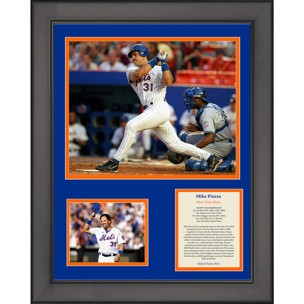 Framed Mike Piazza Hall of Fame Baseball 11"x14" Three Photo Collage (ONLINE ORDER ONLY)