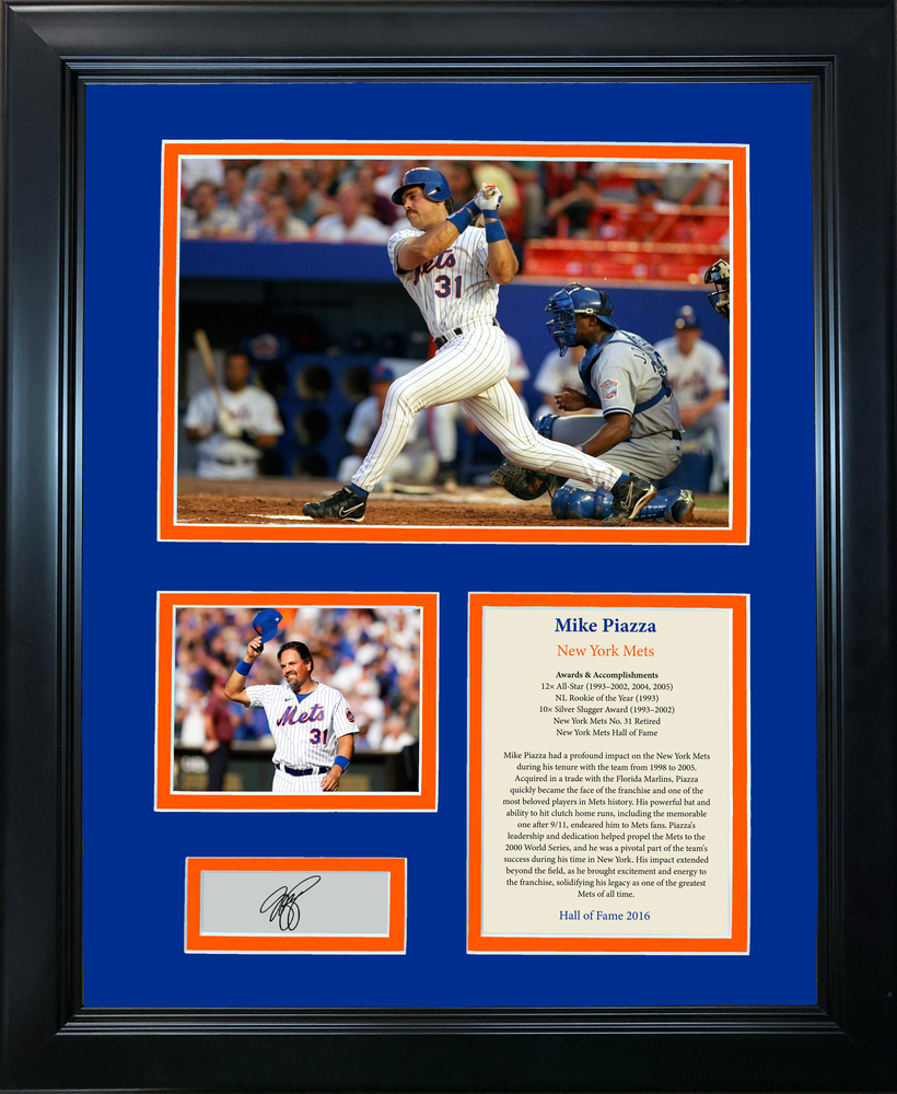 Framed Mike Piazza Hall of Fame Facsimile Laser Engraved Signature Auto Baseball 11"x14" Photo Sig Collage (ONLINE ORDER ONLY)
