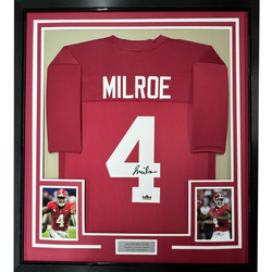 Framed Facsimile Autographed Jalen Milroe 35x39 Alabama Red Reprint Laser Auto College Football Jersey (ONLINE ORDER ONLY)