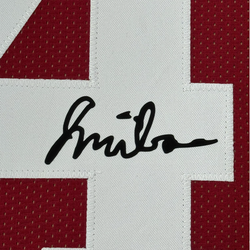 Framed Facsimile Autographed Jalen Milroe 35x39 Alabama Red Reprint Laser Auto College Football Jersey (ONLINE ORDER ONLY)