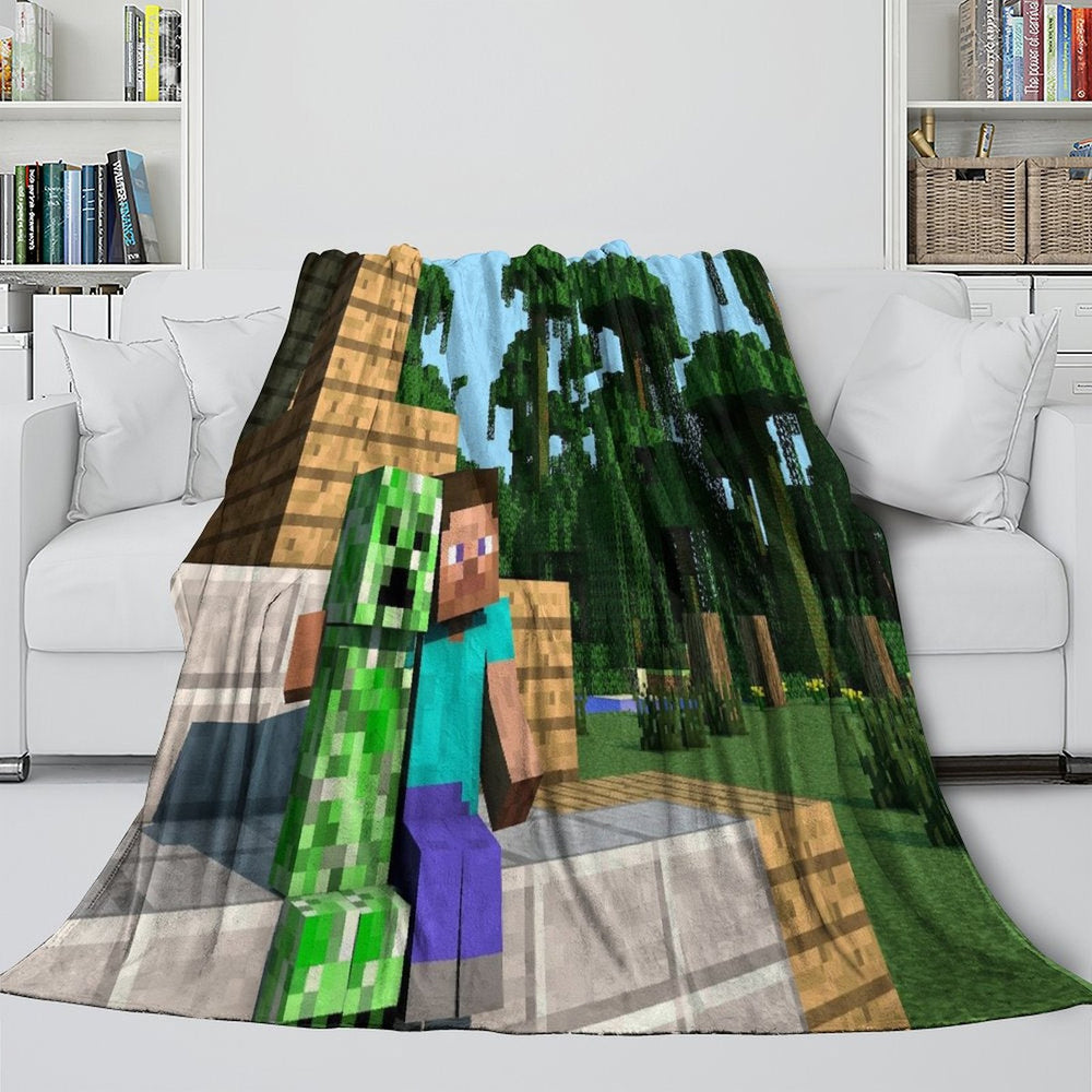 Game Pattern Minecraft Blanket Flannel Throw Room Decoration (Online Order Only)