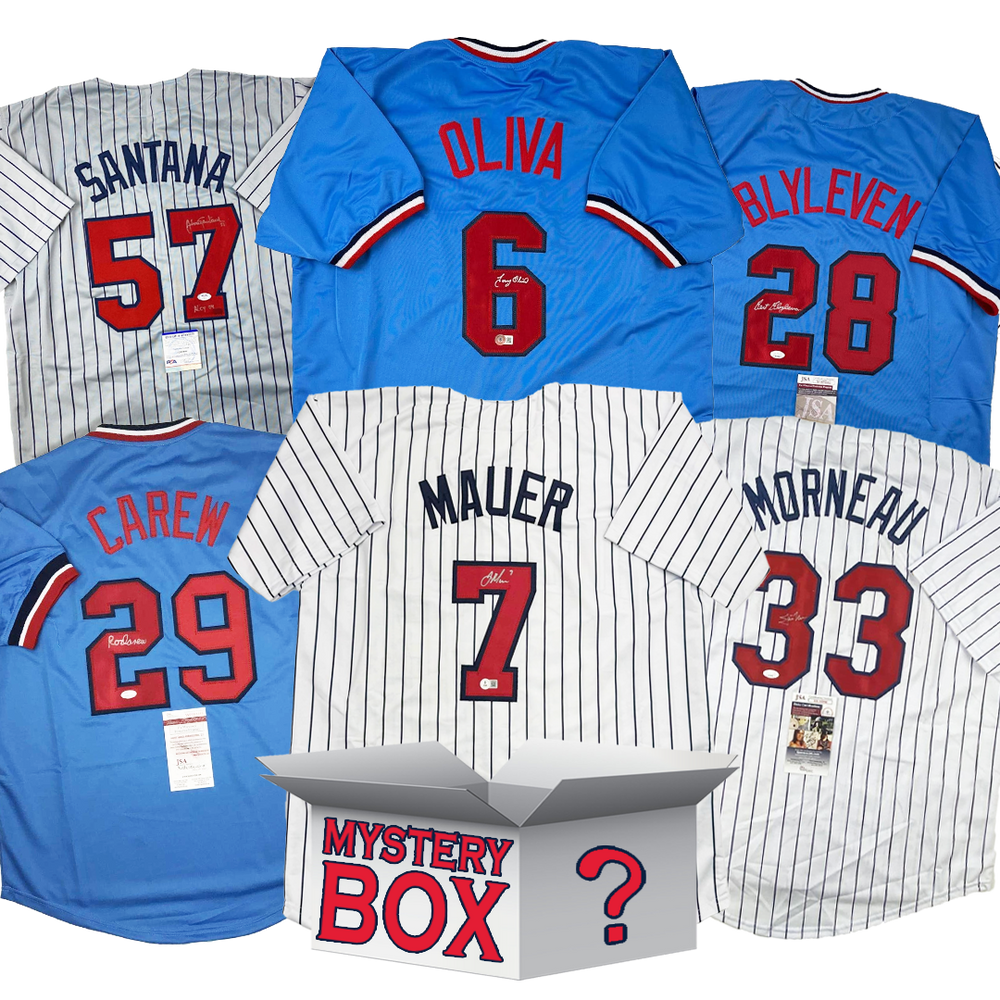 Autographed/Signed Minnesota Baseball Jersey Mystery Box with PSA JSA or Beckett COA (ONLINE ORDER ONLY)
