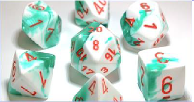 Gemini Polyhedral Mint Green-White/orange 7-Die Lab Dice (Out of Print) (Online Only)