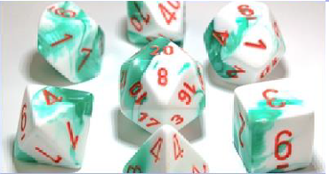 Gemini Polyhedral Mint Green-White/orange 7-Die Lab Dice (Out of Print) (Online Only)