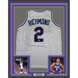 Framed Autographed/Signed Mitch Richmond 35x39 Sacramento White Basketball Jersey JSA COA (ONLINE ORDER ONLY)