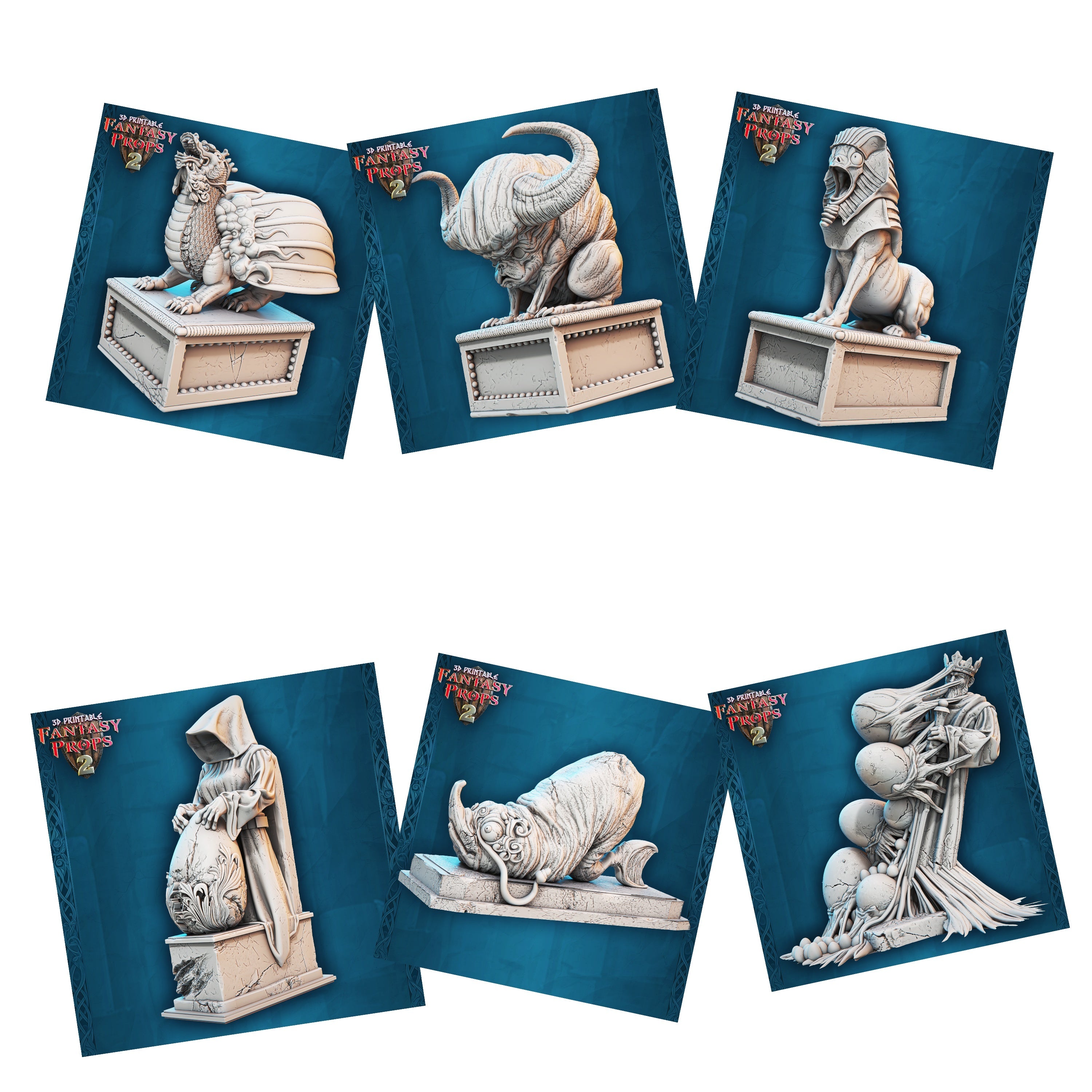 3D Printed STL Miniatures Fantasy Props 2 Museum Statue Set 28 - 32mm War Gaming D&D (Online Only)