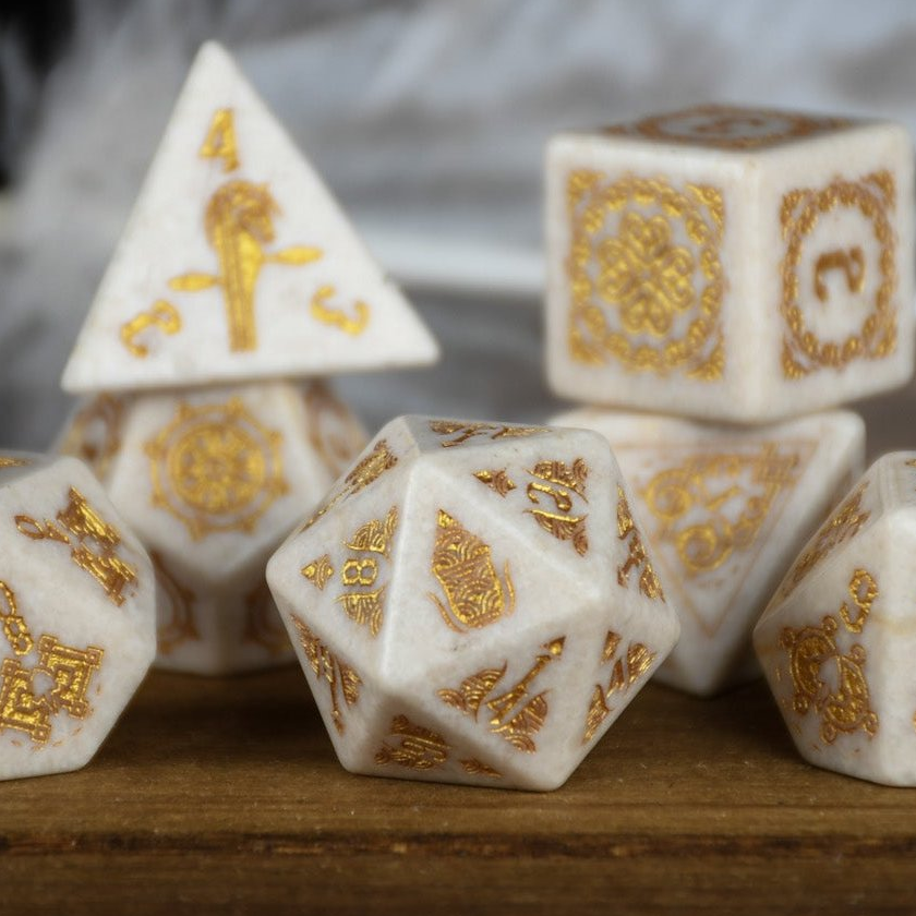 Pre-Order || Mongolian White Opal Stone Dice Set - Dice Around the World Collection