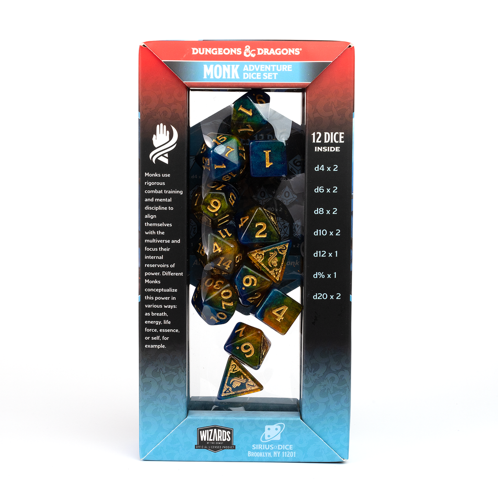 D&D Adventure Dice Set - Monk Edition | Blue/Gold 12pc Collection (ONLINE ORDER ONLY)