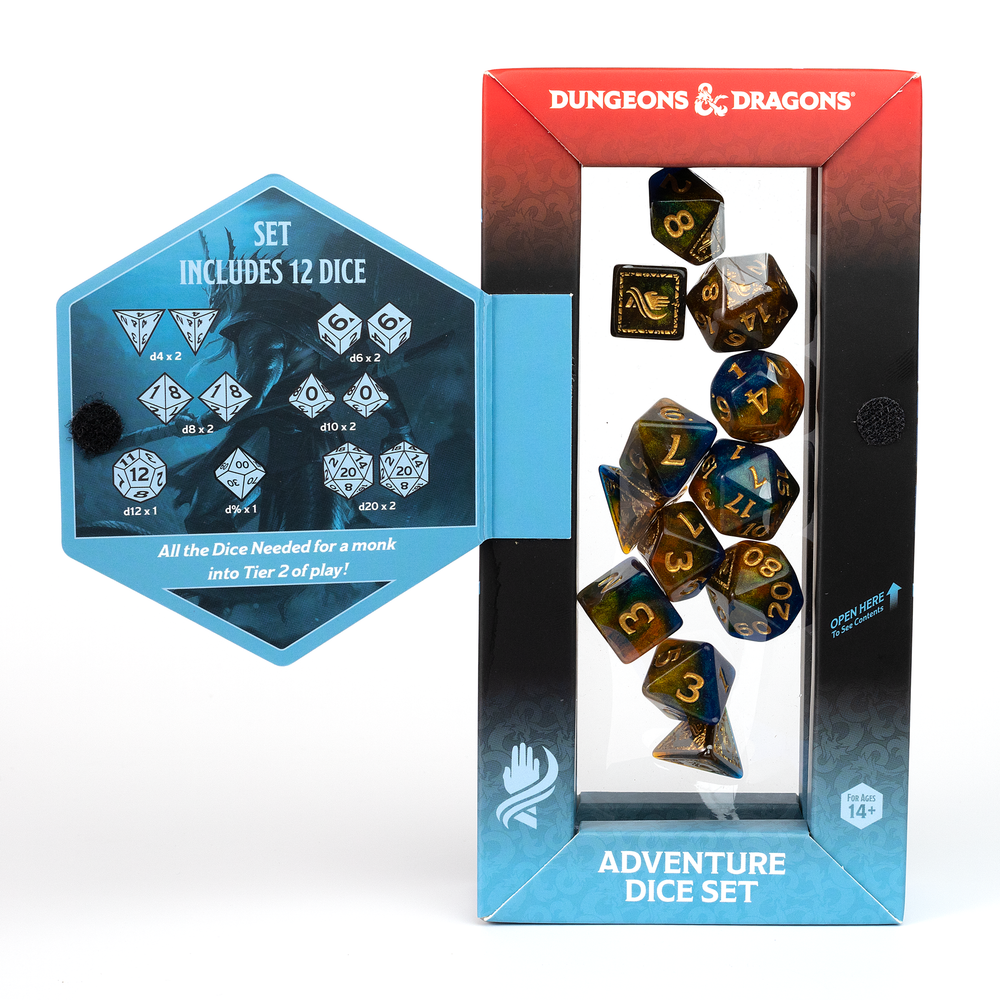 D&D Adventure Dice Set - Monk Edition | Blue/Gold 12pc Collection (ONLINE ORDER ONLY)