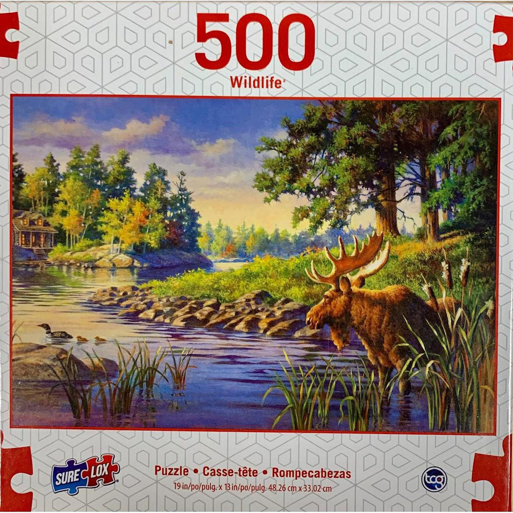 Moose Cabin Scene Wildlife 500 Piece Jigsaw Puzzle Sure Lox (ONLINE ORDER ONLY)