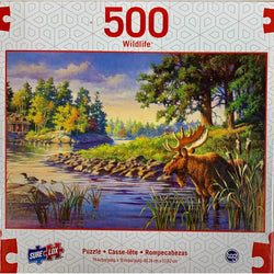Moose Cabin Scene Wildlife 500 Piece Jigsaw Puzzle Sure Lox (ONLINE ORDER ONLY)