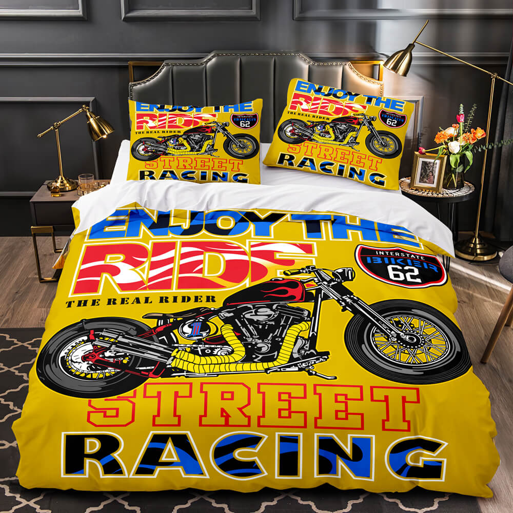 Motorcycle Pattern Bedding Set Quilt Cover Without Filler (Online Order Only)