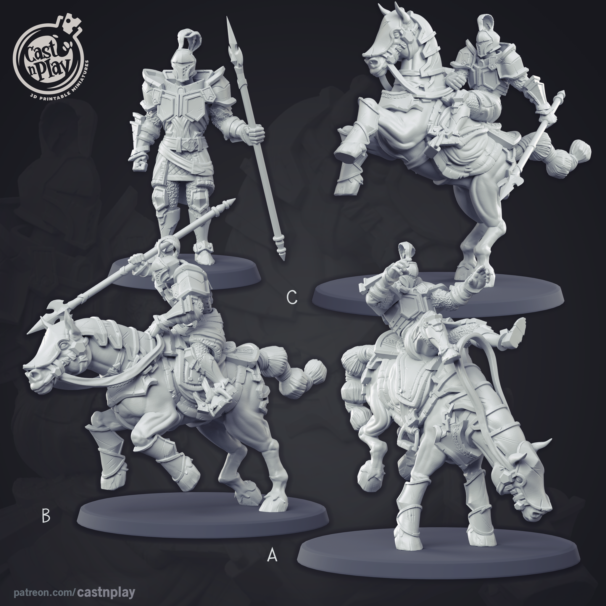 3D Printed Cast n Play - Mounted Warrior 28mm 32mm D&D (Online Only)