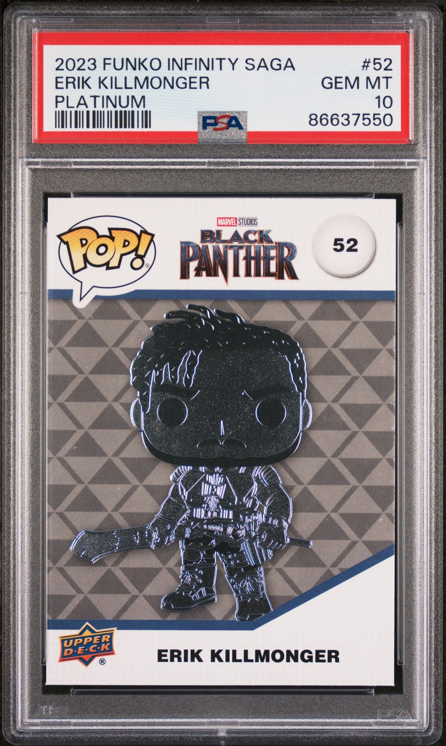 2023 UPPER DECK FUNKO POP MARVEL  ERIK KILLMONGER PLATINUM #52  PSA 10 (Online Order Only)