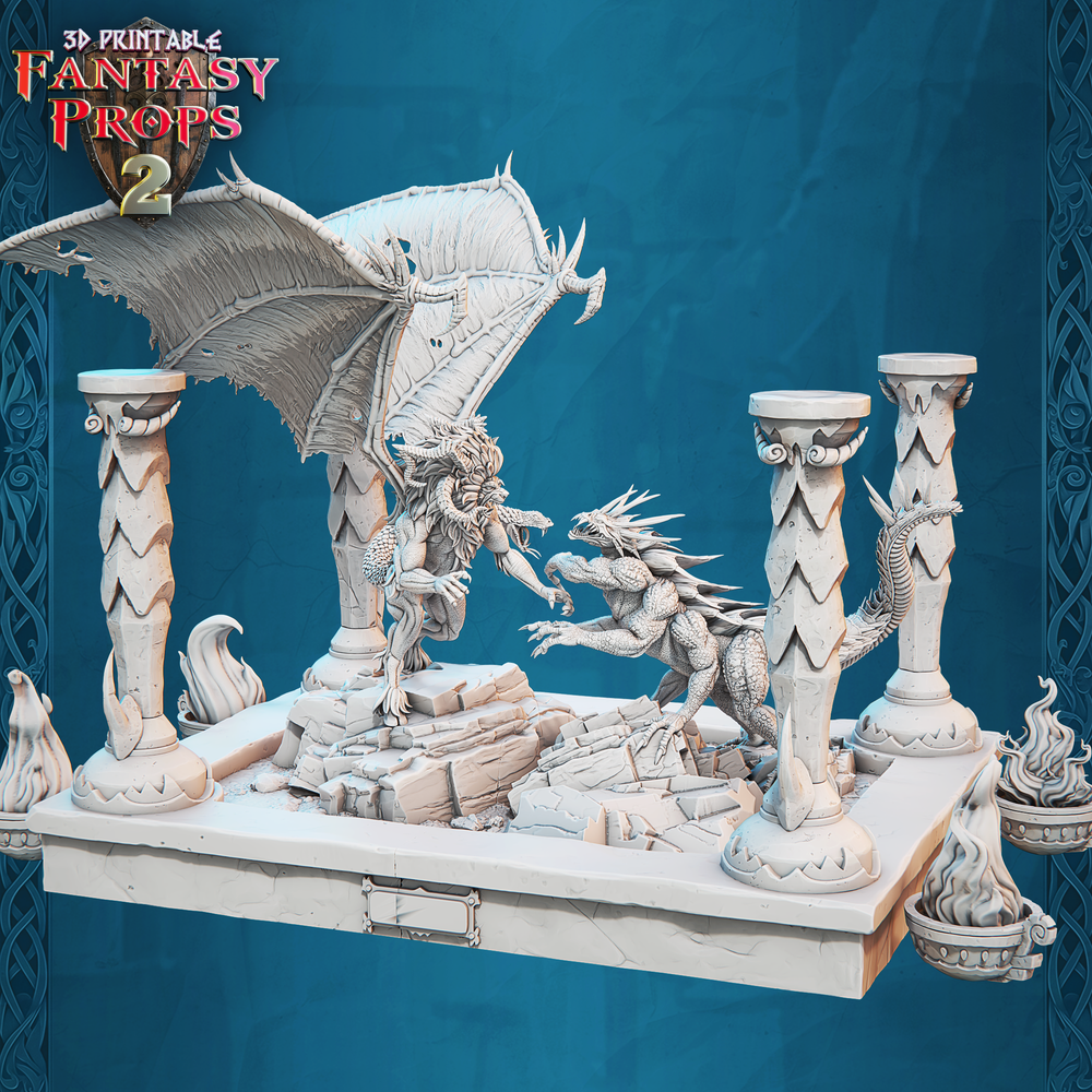 3D Printed STL Miniatures Fantasy Props 2 Museum Battle Statue 28 - 32mm War Gaming D&D (Online Only)
