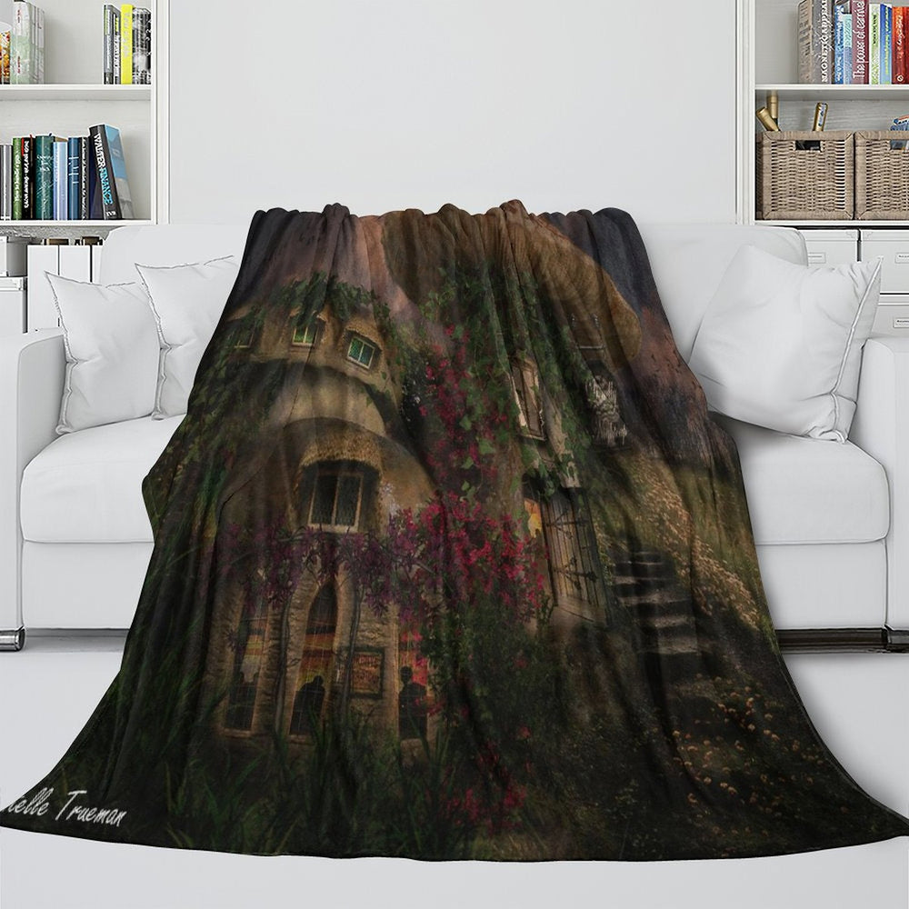 Mushroom House Blanket Flannel Throw Room Decoration (Online Order Only)