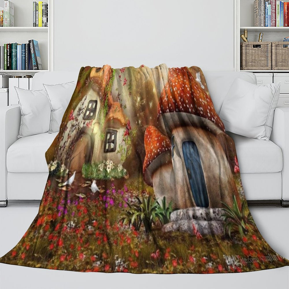 Mushroom House Blanket Flannel Throw Room Decoration (Online Order Only)