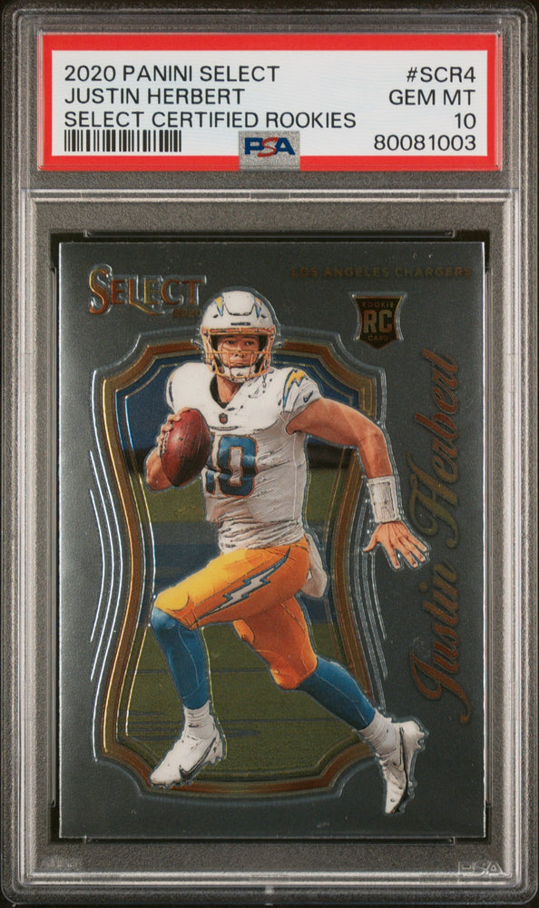 Graded 2020 Panini Select Justin Herbert #SCR4 Select Certified Rookies Rookie RC Football Card PSA 10 Gem Mint (ONLINE ORDER ONLY)
