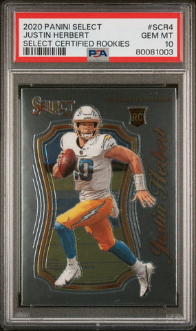 Graded 2020 Panini Select Justin Herbert #SCR4 Select Certified Rookies Rookie RC Football Card PSA 10 Gem Mint (ONLINE ORDER ONLY)