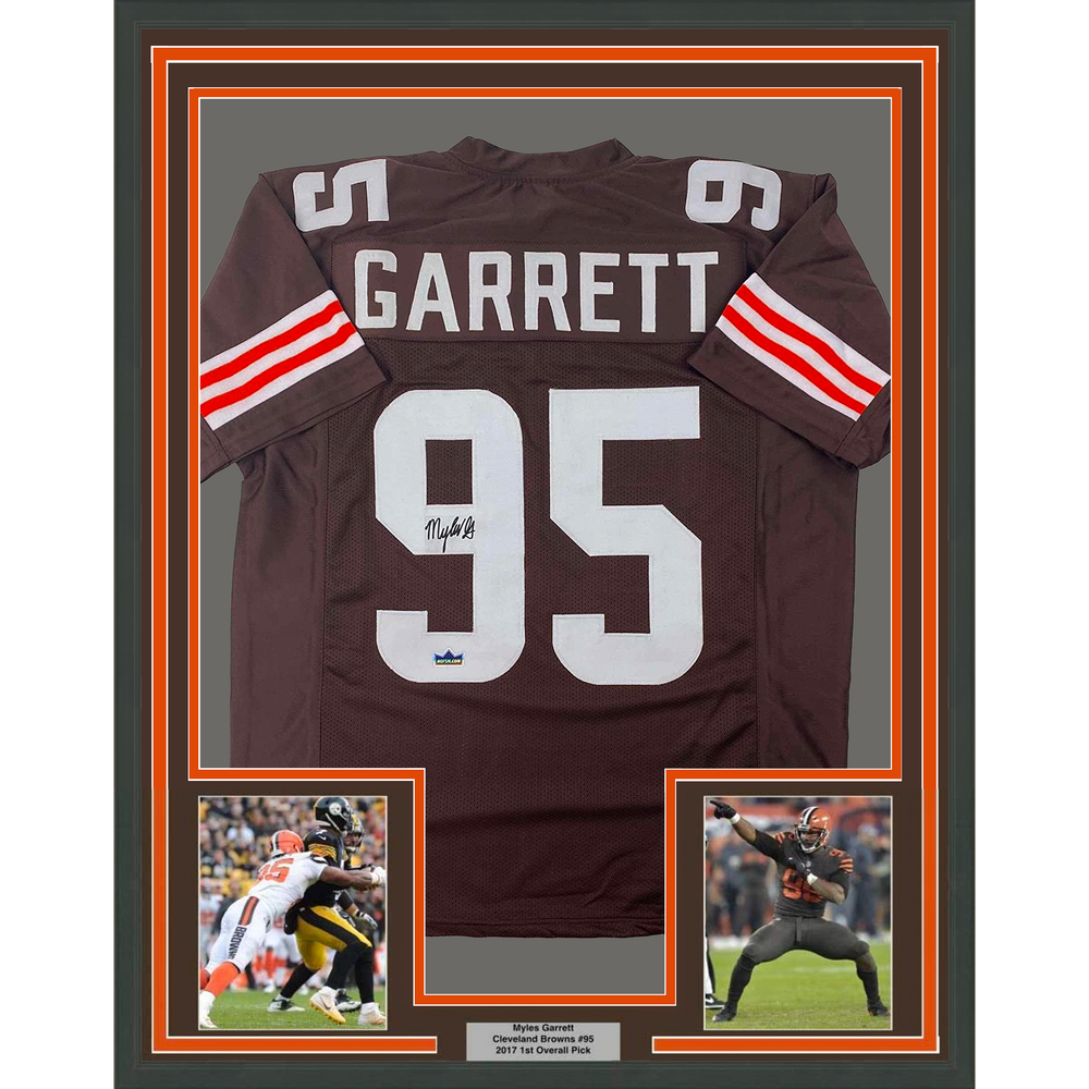 Framed Facsimile Autographed Myles 35x39 Garrett Cleveland Brown Reprint Laser Auto Football Jersey (ONLINE ORDER ONLY)