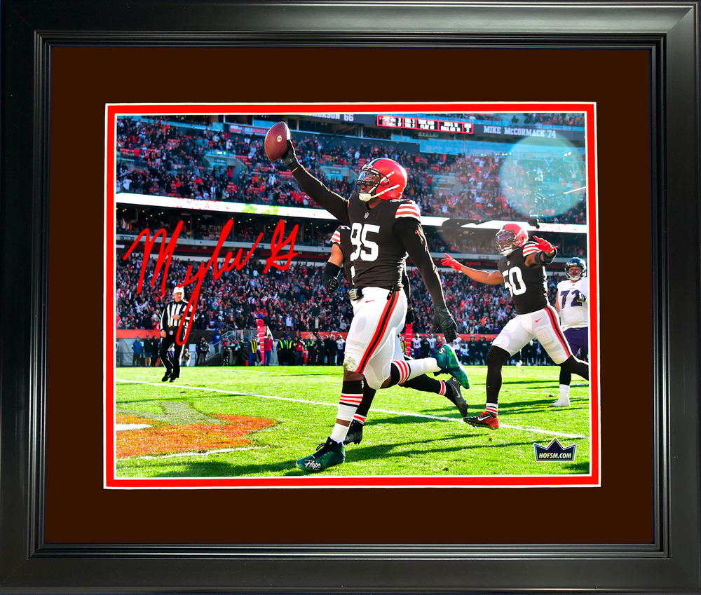Framed Myles Garrett Facsimile Laser Engraved Signature Auto Cleveland Browns 11"x14" Football Photo HOFSM Holo (ONLINE ORDER ONLY)