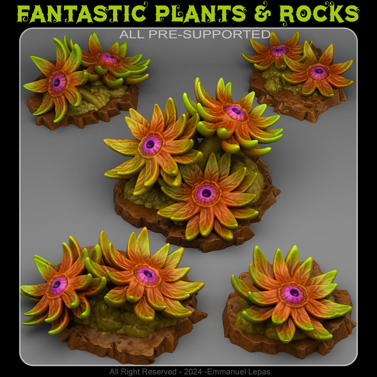 3D Printed Fantastic Plants and Rocks Mystic Eye Flowers 28mm - 32mm D&D Wargaming (Online Only)