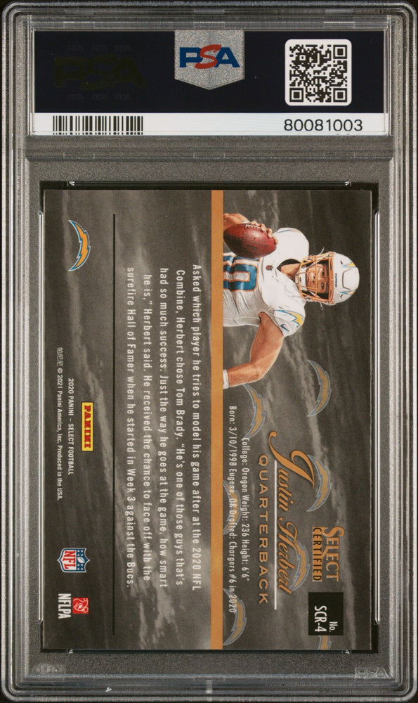 Graded 2020 Panini Select Justin Herbert #SCR4 Select Certified Rookies Rookie RC Football Card PSA 10 Gem Mint (ONLINE ORDER ONLY)