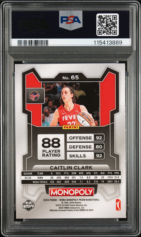 Graded 2024 Panini Prizm Monopoly WNBA Caitlin Clark #65 Rookie RC Basketball Card PSA 7 Near Mint (ONLINE ORDER ONLY)