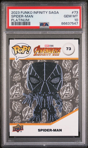 2023 UPPER DECK FUNKO POP MARVEL  SPIDERMAN PLATINUM #73  PSA 10 (Online Order Only)